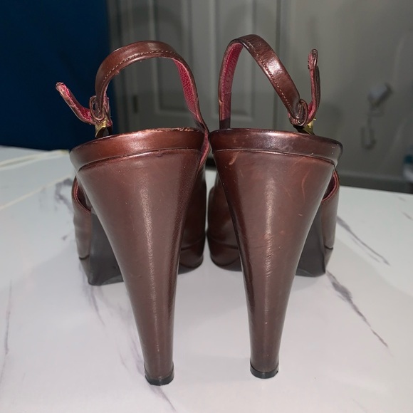 PRADA VERO CUOIO Brown Burgundy Leather Platform Pumps High Heels 38 - Picture 12 of 16